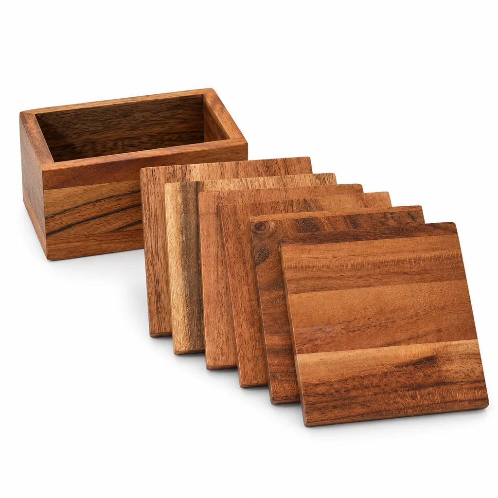 Engraved Wooden Coaster Set — 6 Pcs